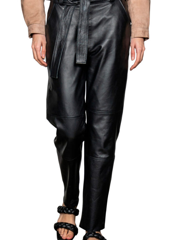 Pantalone in vera pelle Fit Large con Fusciacca