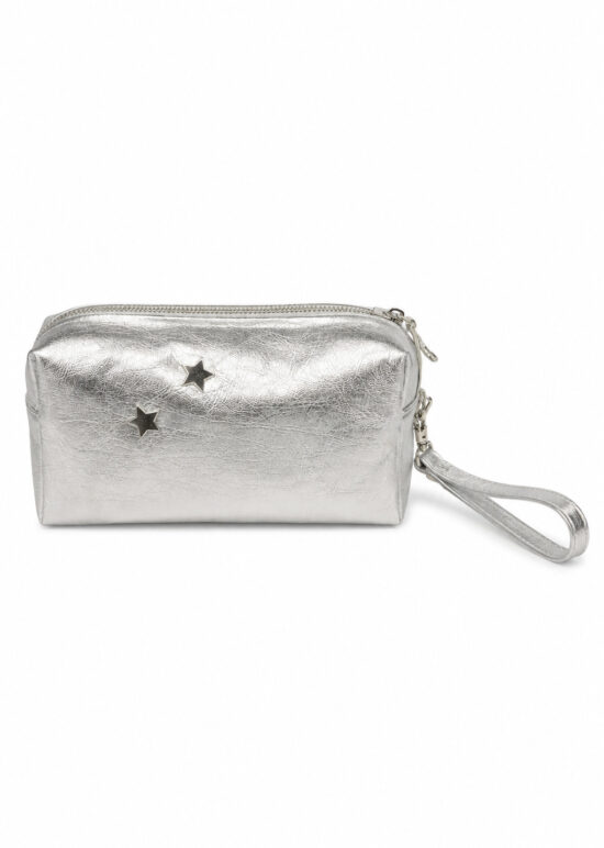 Pochette Stars in Vera Pelle Laminata Argento